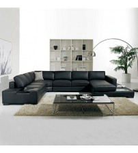 Diva 6 Seater Bonded Leather Sectional Corner Sofa with Solid Wood Legs
