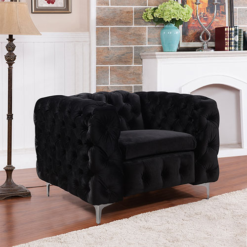 Jacques 1 Seater Sofa Button Tufted in Velvet Fabric in Black/Grey Colour