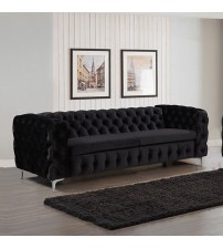 Jacques 3 Seater Sofa Classic Button Tufted Lounge in Black/Grey