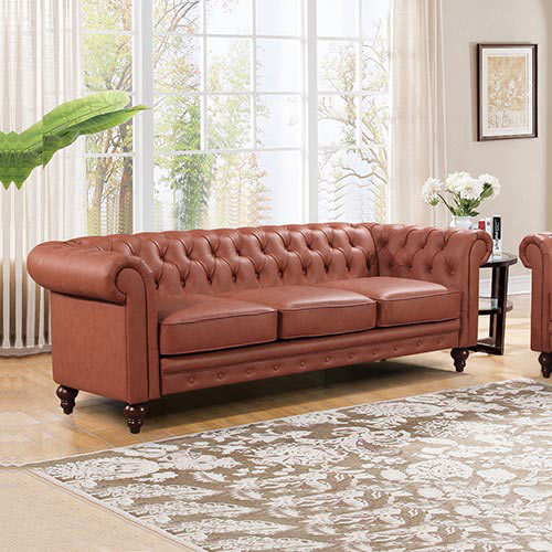 Madeline 3S Brown Colour Premium PU Leather Sofa