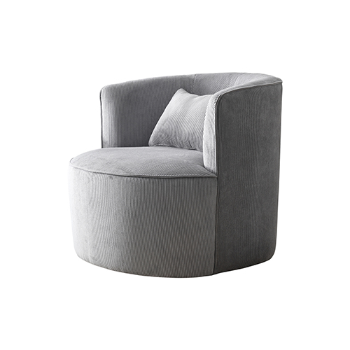 Miami Arm Chair Grey Fabric Upholstery Stripe Design Wooden Structure Rotating Metal Chassis