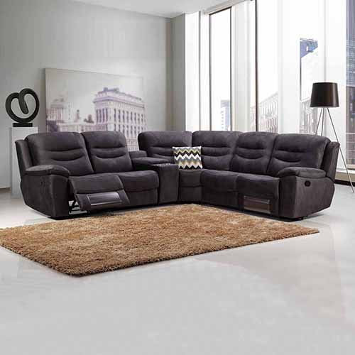 Taylor Dark Grey Velvet Fabric Lounge Console Corner Recliner Sofa with Quilted Pillow Back 