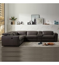Genuine Leather 5 Seater Atlanta Corner Sofa with 2 Electric Recliners, Drink Console & Storage Drawers