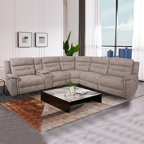 Barcelona 5 Seater Sectional With 2 Power Slide Chaise Taupe Color Premium Fabric