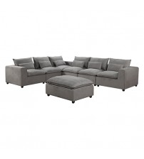 Cloud Plush Padded Sectional Linen Grey 6 Seater Belfast Fabric Corner Sofa