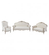 Lille 3+2+1 Seater Sofa Linen Fabric Oak Wood White Washed Finish Rolled Armrest