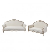 Lille 3+2 Seater Sofa Linen Fabric Oak Wood White Washed Finish Rolled Armrest