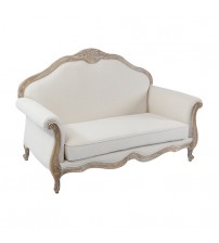 Lille 2 Seater Sofa Linen Fabric Oak Wood White Washed Finish Rolled Armrest