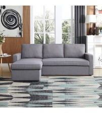 Yarra 2 Seater Sofa Bed with pull Out Storage Corner Lounge Set in Grey with Chaise
