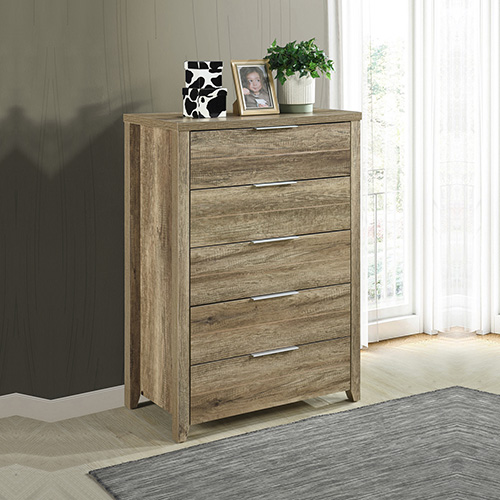 Cielo Natural Wood Like MDF 5 Drawers Tallboy in Multiple Colour