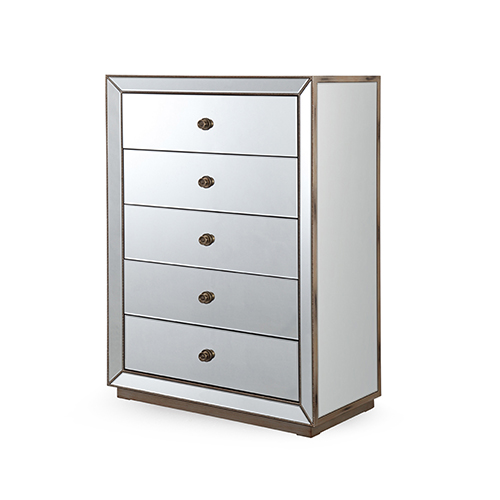 Germany MDF Silver Colour 5 Drawers Mirrored Work Tallboy