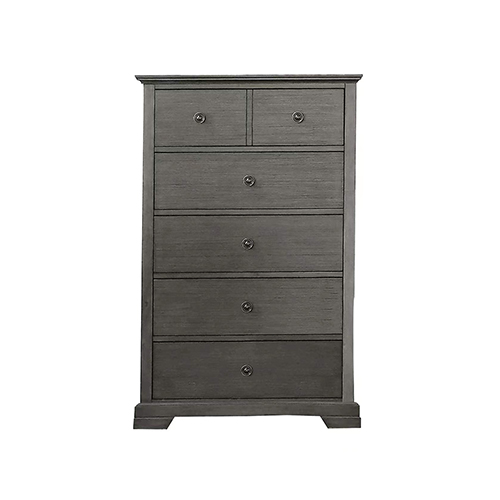 Marco Tallboy with 5 Storage Drawers in Solid Wood MDF Plywood Metal Handles in Wire Brush Grey Colour