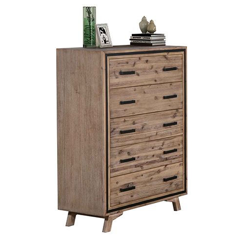 Seashore 5 Drawers Tallboy in Solid Acacia Timber in Silver Brush Colour