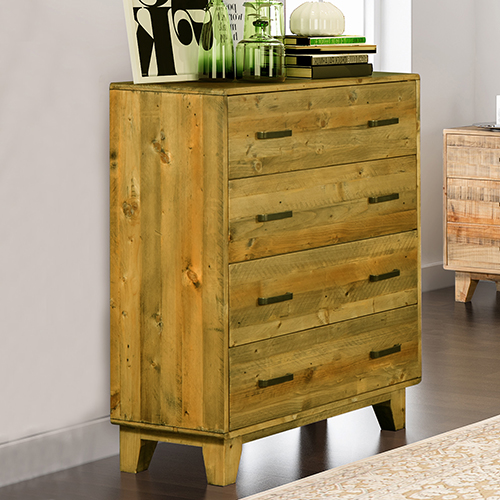 Woodstyle 4 Drawers Tallboy in Solid Timber Light Brown with Rustic Texture
